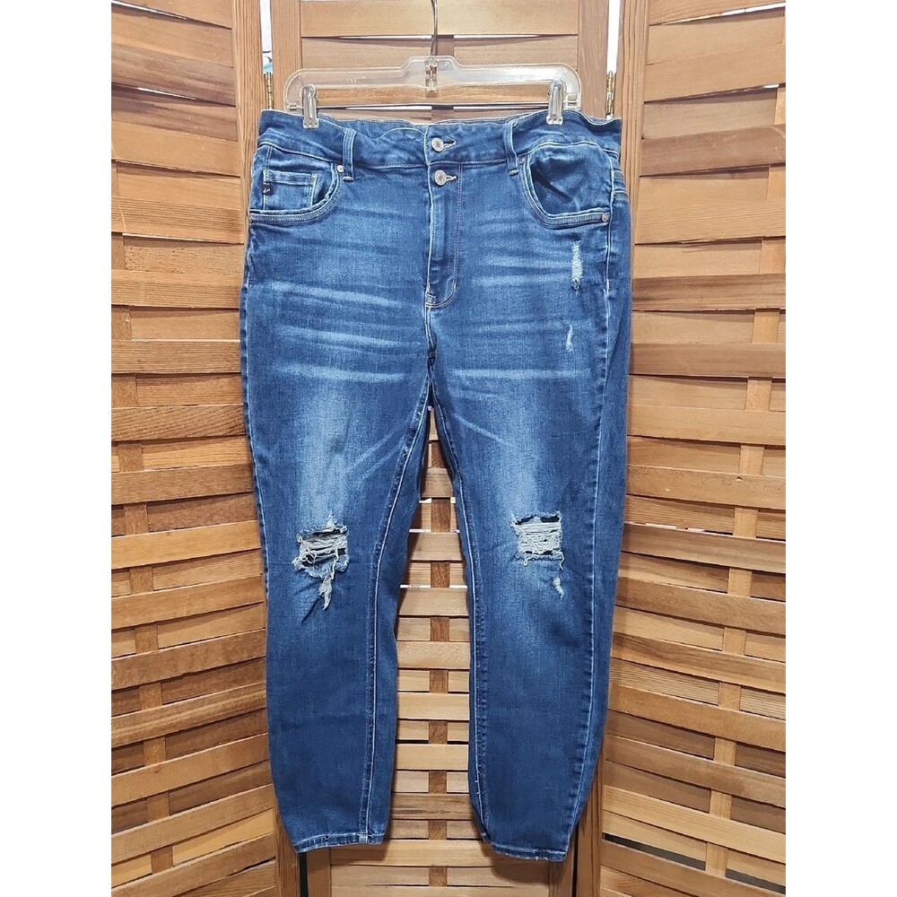 KanCan Skinny Distressed Blue Jeans Women 16 Denim Button Zipper Closure